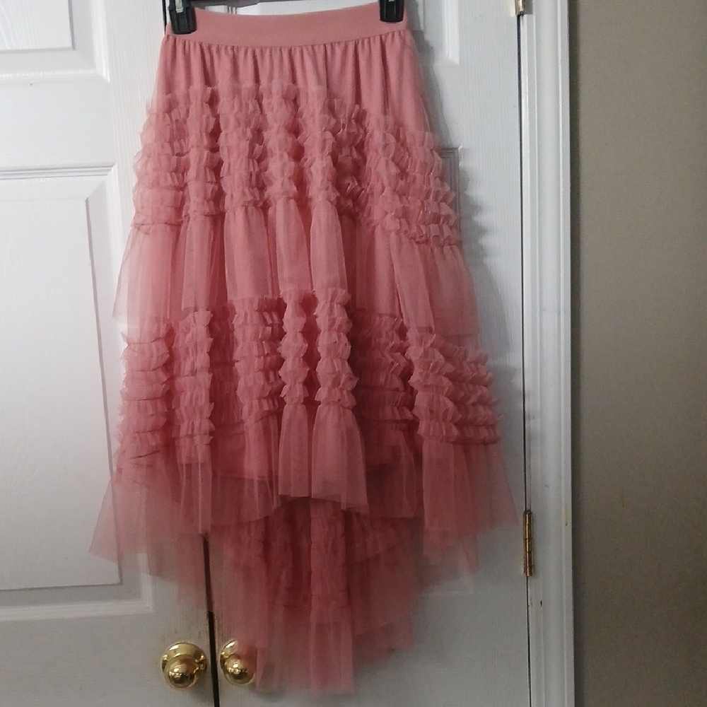 ChicWish Dusty Rose High low Layered Tulle elastic waist Skirt Sz XS/S NWOT